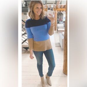 J Crew Factory Lambswool blend colorblock striped Crewneck sweater Size L